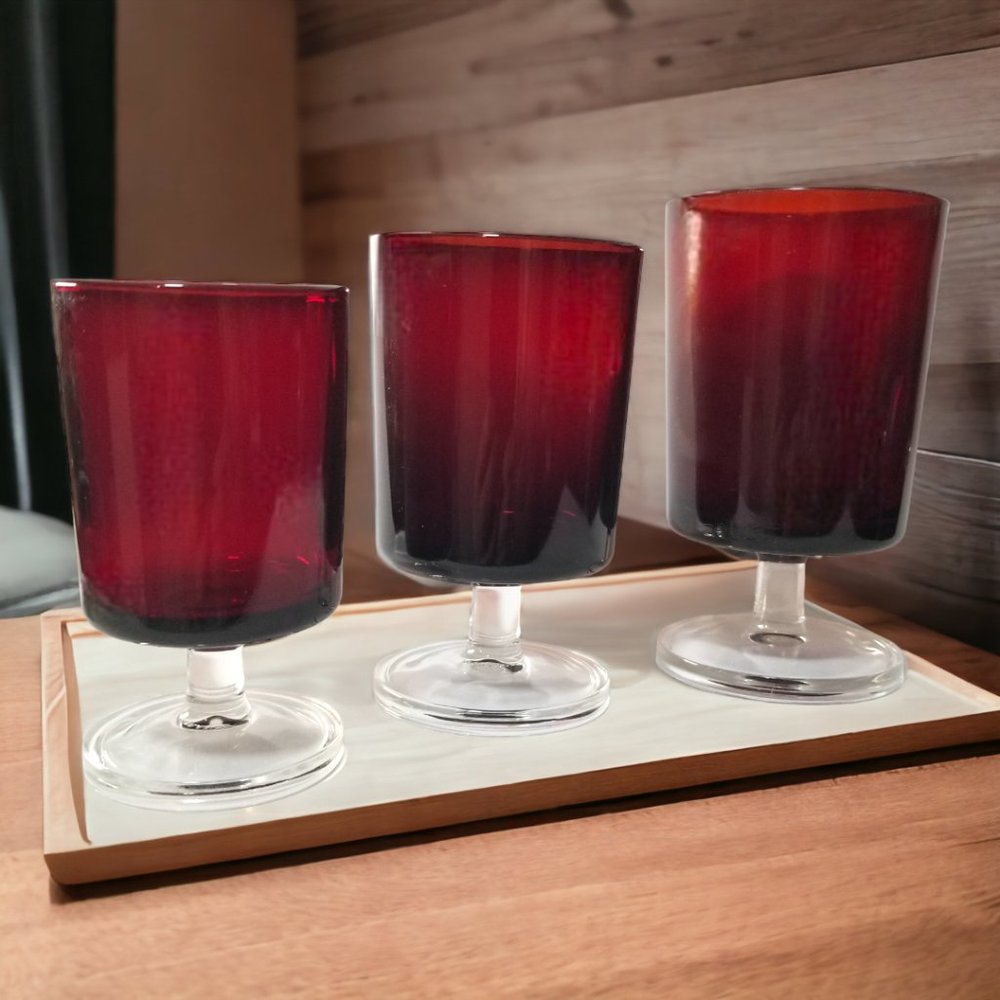 CRISTAL D'ARQUES Ruby Red Glasses Water/Wine/Cordial ,Cavalier Starter Set - Picture 5 of 11